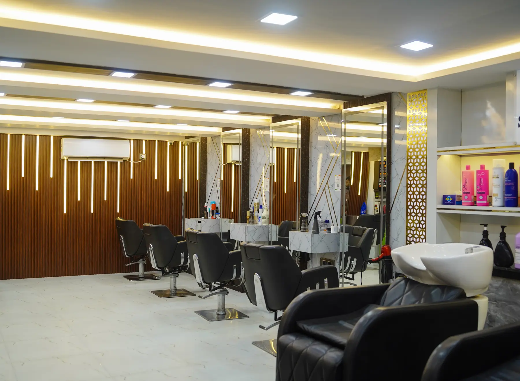 Warm, modern salon interior